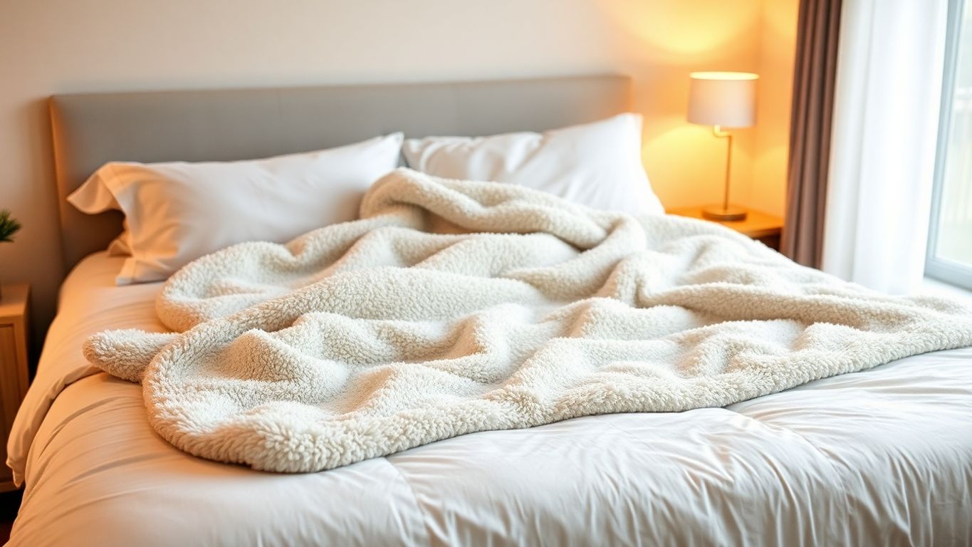 Een elektrische deken op een bed in een slaapkamer.
